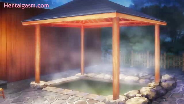 Steamy outdoor onsen hot spring bath anime hentai scene