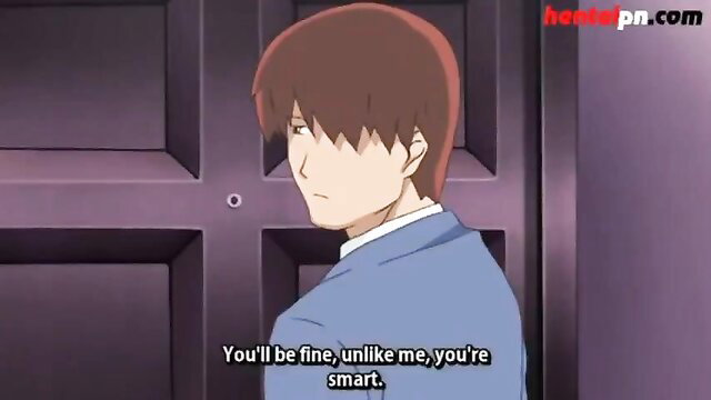 Handsome anime guy in suit says 'You'll be fine unlike me, you're smart' from hentai step mom sex slave