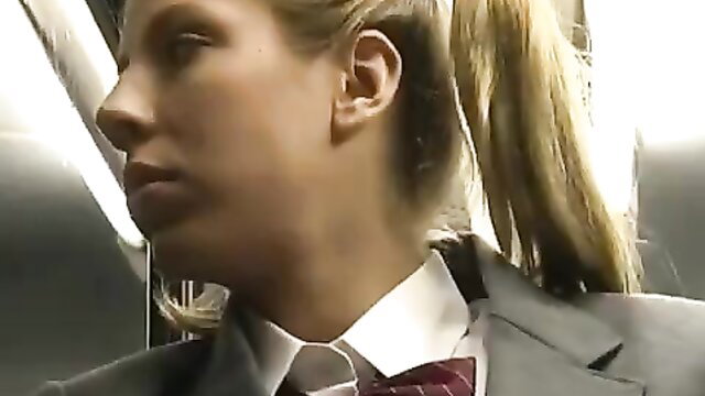 Blonde teen in suit and tie on bus, public sex thumbnail