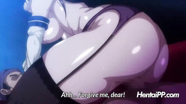 Busty white-haired hentai babe in lingerie begs for forgiveness while teasing big tits and ass