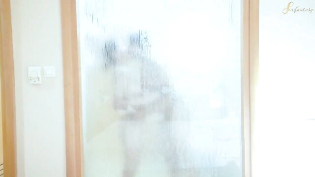 Busty Indian wife silhouette fucked by hubby in steamy shower