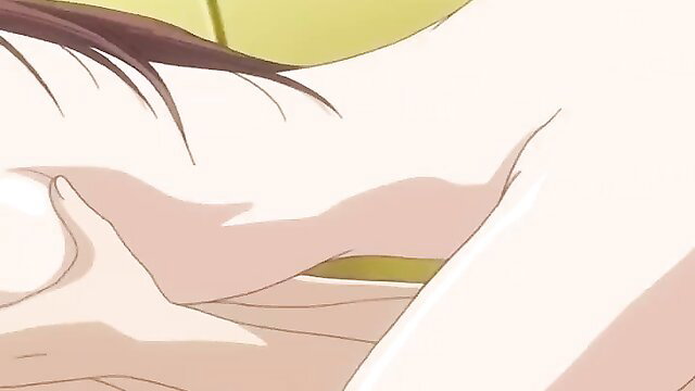 Asian JAV babe with huge tits groped in yellow lingerie, uncensored lust