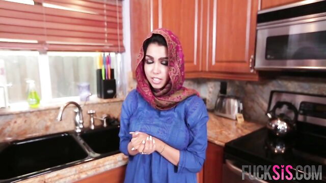 Ada Sanchez Middle Eastern hottie in hijab in kitchen