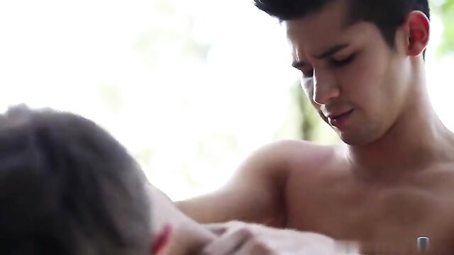 Two fit Asian outdoor boys nude wrestling passionately