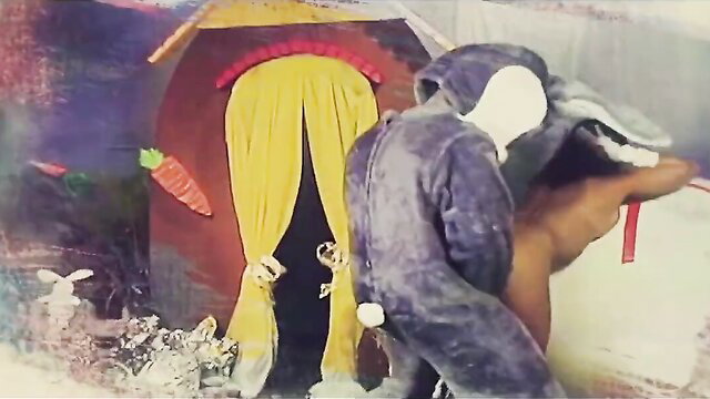 Kinky girl in bunny costume fucked doggystyle at vintage sex party