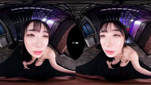 Asian prison wife MILF in black dress, seductive VR POV tease