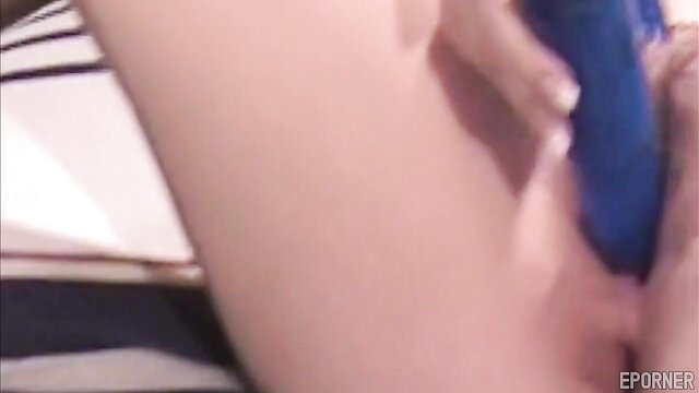 Amateur GF closeup pussy masturbation with blue dildo toy