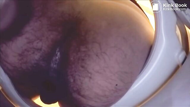 POV closeup of random Japanese guy's hairy asshole shitting in toilet