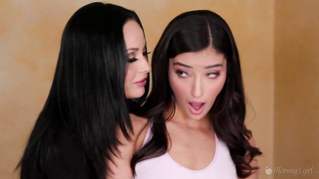 Crystal Rush whispers seductively to shocked Emily Willis in lesbian tease