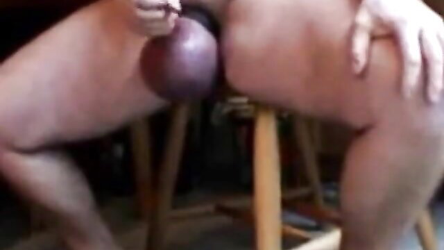 Amateur daddy otter jerking thick cock on chair closeup