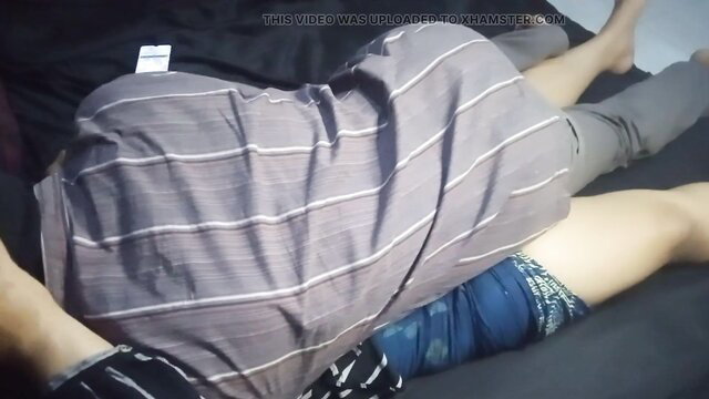 Japanese beauty in gray pantsu spooned by man at Sa'at Hotel