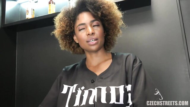 Luna black seductive hairdresser in tight Czech Streets tee