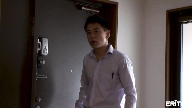 Hitomi in white shirt at door, elegant mature Japanese charm