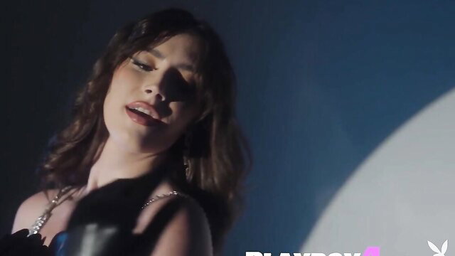 Curvy brunette posing nude in Playboy photoshoot, big booty tease