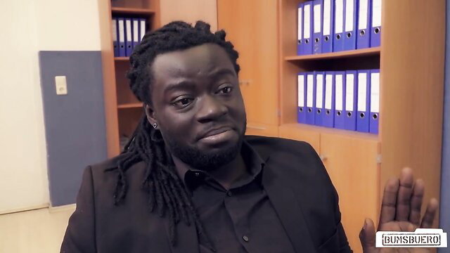Dreadlocked Black Man in Suit Gestures in Office - Sexy German MILF BBC Fuck Preview