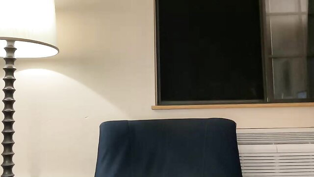 Jpawn0819 dimly lit bedroom with navy chair, lamp and window