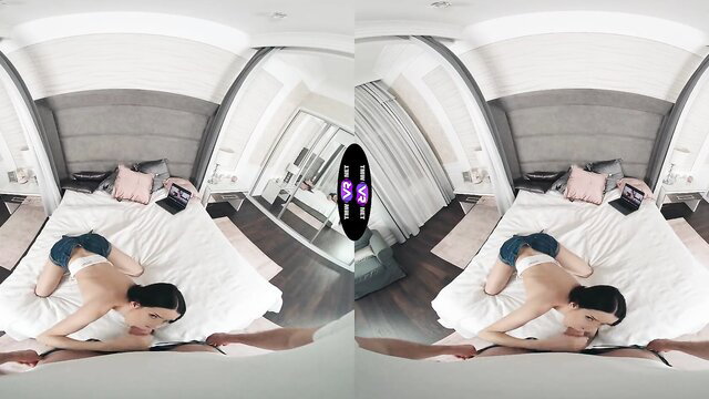 Hungarian teen Jasmine Jae nude on bed in VR porn thumbnail