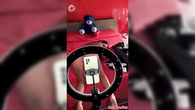 Horny Italian sexworker Bruna teases pussy up close with ring light