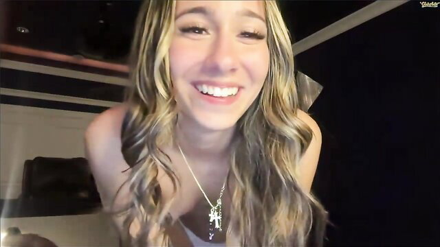 Graceyrose smiling blonde teen camgirl showing small tits