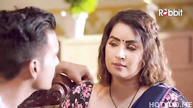 Indian bhabhi in saree touched by man in RabbitMovies hot series