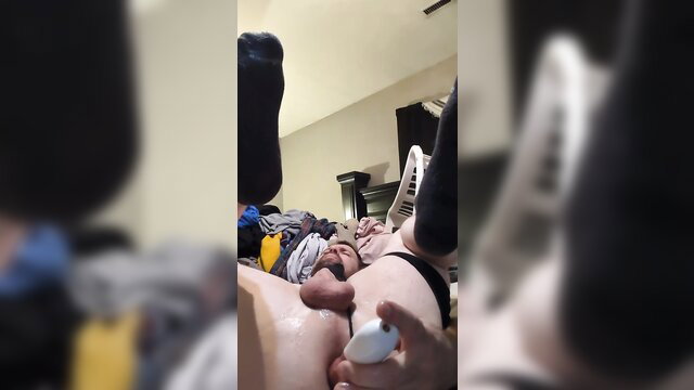 Amateur solo girl POV teasing cock with vibrator on bed