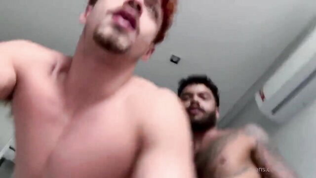 Little Red devil guy sucks cock in hot gay amateur POV threesome