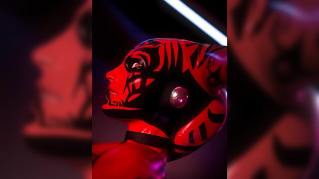 KaegAntonovich as Darth Talon in red latex mask, seductive Star Wars cosplay