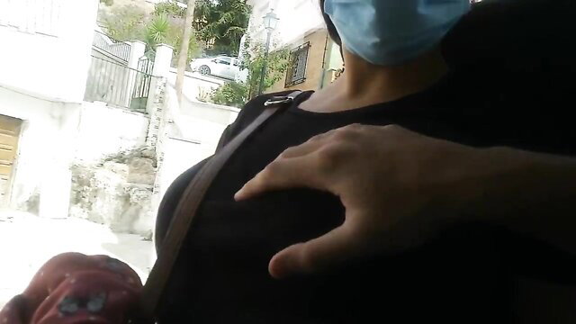 Amateur stranger blowjob on risky public bus, deepthroat action