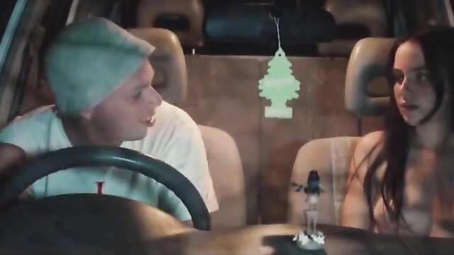 Lily Collins nude in car with guy, Lucifer's Satanic Daughter horror tits scene