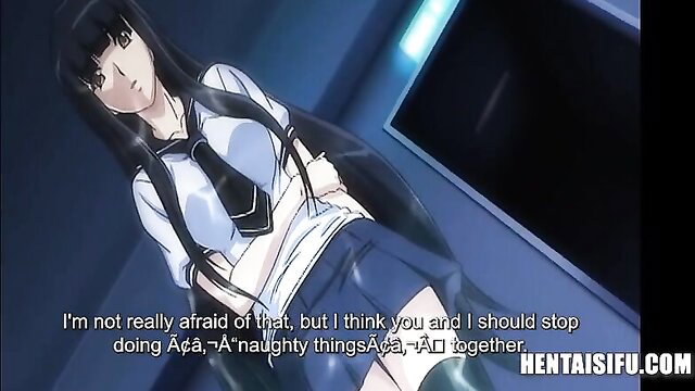 Japanese hentai schoolgirl in uniform lying seductively, naughty teasing