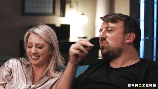 Curvy blonde stepmom in silk robe with Jimmy Michaels, Brazzers HD porn