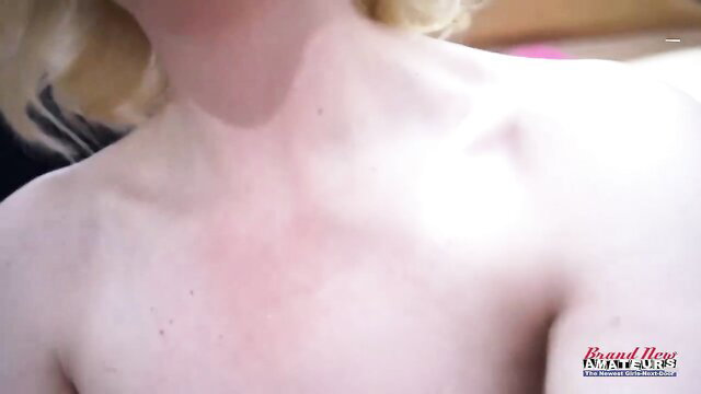 Blonde amateur babe's pale neck and cleavage closeup thumbnail