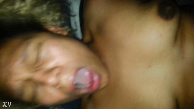 Young black MILF facial cumshot closeup after creampie fuck