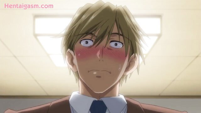 Blushing anime guy in suit with teary eyes from Shoujou-Tachi No Sadism hentai