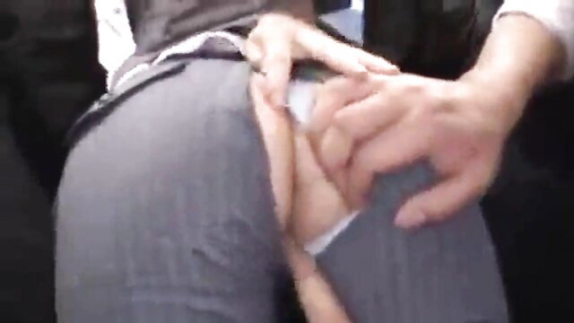 Beautiful Asian girl groped under skirt by hands on crowded bus