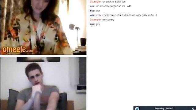 Omegle shocked girl flashing huge tits to guy on cam