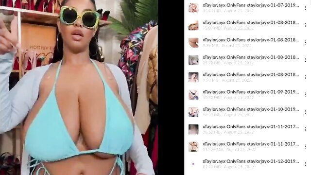 Busty mixed-race model with huge tits in turquoise bikini try-on haul