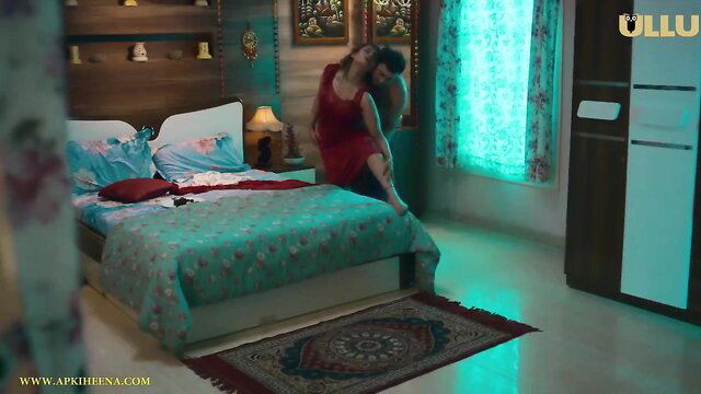 Indian babe in red dress bends over bed for hot fuck tease