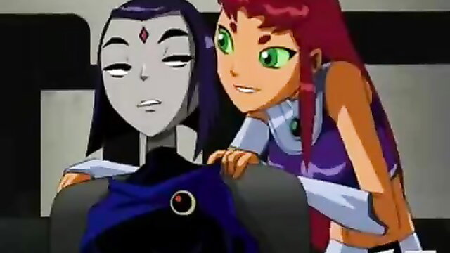 Raven and Starfire Teen Titans hentai parody embrace closeup