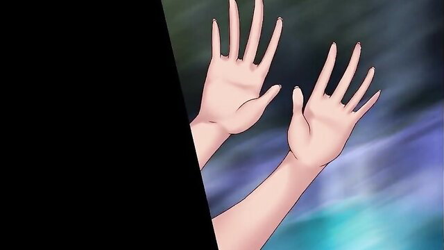 Anime hentai girl with pale hands reaching out in dark seductive pose