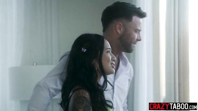 Bella Rolland tattooed Asian beauty with man by window
