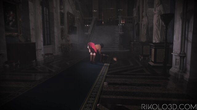Velma bent over in red dress, fucked doggystyle in dark mansion