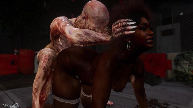 Black woman in doggy style fucked by grotesque monster