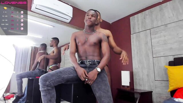Sexy black guys Troykhalil fingering and grinding in tight jeans