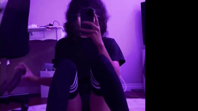 Kittykaz sexy Halloween mirror selfie in thigh high stockings