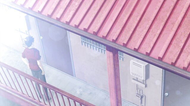 Anime guy on balcony in Joshi Ochi! hentai ep.1, JAV style softcore tease