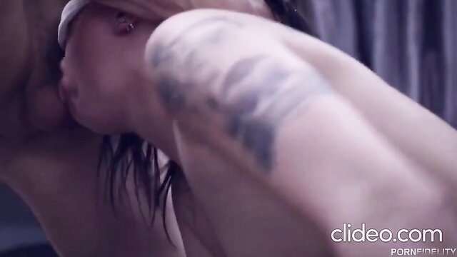 Tattooed Asian slut deepthroats in rough oral sex closeup