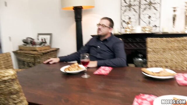 Kagney Linn Karter at dinner table in sexy dress with wine