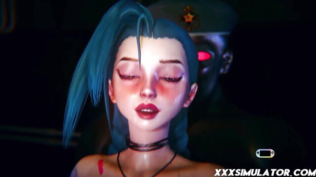 Jinx Arcane hentai fucked by shadowy figure, seductive blue hair tease