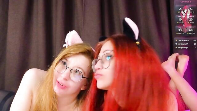 kim__dunn & redhead girlfriend topless cat ears kiss, hot lesbian Chaturbate